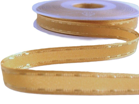 10mm Honey Gold Satin-Taffeta Retro Stitch Ribbon by Berisfords