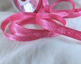 10mm Shocking Pink Woven Jacquard Rose Satin Ribbon