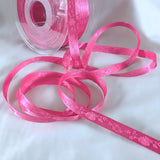 10mm Shocking Pink Woven Jacquard Rose Satin Ribbon