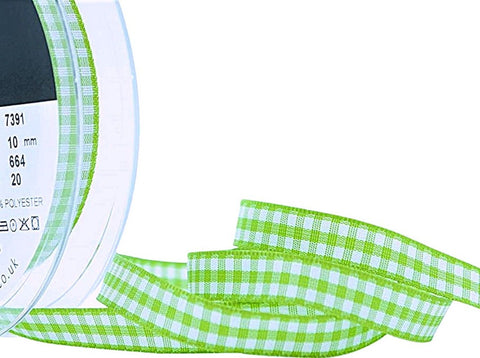 10mm Meadow Green & White Traditional Gingham Ribbon