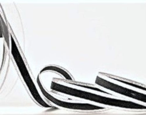 10mm Silver & Black Metallic Winter Stripe Ribbon | Berisfords