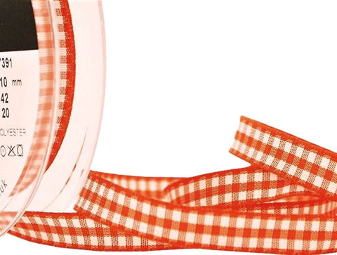 10mm Orange Delight & White Traditional Gingham Ribbon | Berisfords 42
