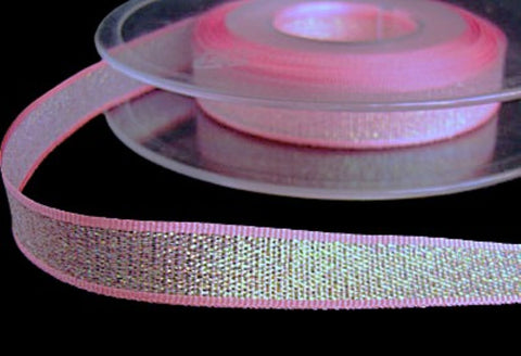 10mm pink & iridescent metallic lame ribbon by Berisfords Ribbons UK