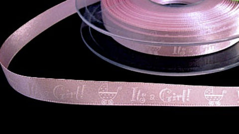 Berisfords Double Satin with&nbsp; "It's a Girl" and a pram Print.