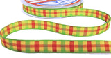 11mm Red, Deep Yellow & Lime Green Polyester Gingham Ribbon. 20 metre length
