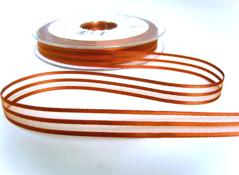 10mm Rust Satin & Sheer Striped Ribbon by Berisfords