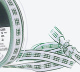 12mm Green-White Gingham Ruffle Ribbon-Grosgrain Base,Berisfords