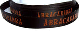 13mm black satin ribbon with a single face abracadabra print - Halloween 