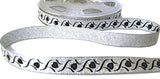 13mm Silver & Black Metallic Love Heart Design Printed Ribbon