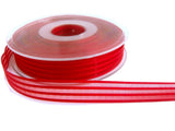 13mm red satin and sheer striped ribbon