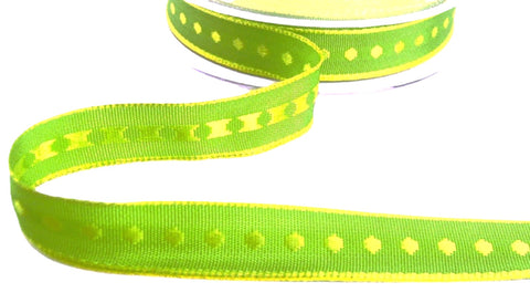 15mm Green-Yellow Woven Satin Edge-Spot Ribbon by Berisfords