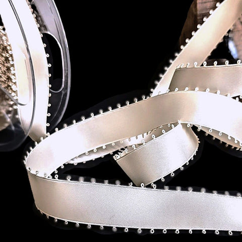 15mm Antique Cream Picot Edge Double Face Satin Ribbon | Berisfords