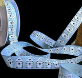 Berisfords Rustic Polyester Taffeta Ribbon with a Cotton Feel and Look and a Single Face Beach Huts-Seaside Themed Print