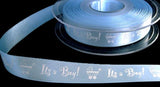 Berisfords Double Satin Ribbon with&nbsp; "It's a Boy!" and a Pram Printed Design