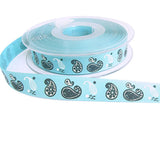 15mm blue Berisfords 60's Retro Paisley Print on a Rustic Polyester Taffeta Ribbon with a cotton look and feel.