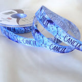 Blue Cancer star sign ribbon by Berisfords, 15mm wide printed taffeta for crafts and gift wrapping