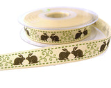 15mm bunny rabbit Printed Ribbon. Polyester Rustic Taffeta with a Cotton Appearance and Feel.