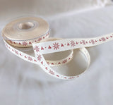 R6999 15mm Cream-Russet Rustic Snowflake-Hearts Print Ribbon,Berisfords