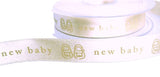 Berisfords Double Satin Ribbon with a Single Face Tonal new baby and Booties Print.
