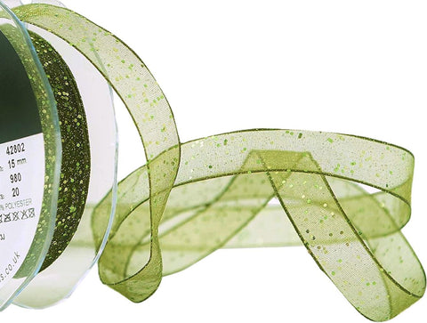 15mm organza ribbon decorated with metallic glitter