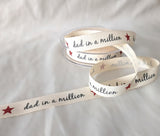 R8733 15mm Dad in a Million Printed Rustic Taffeta Ribbon by Berisfords