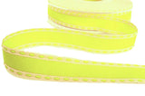 15mm Neon Yellow & Cream Grosgrain-Stitch Edge Ribbon | Berisfords