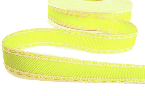 15mm Neon Yellow & Cream Grosgrain-Stitch Edge Ribbon | Berisfords