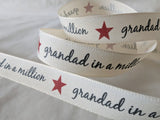 R8732 15mm Grandad in a Million Printed Rustic Taffeta Ribbon, Berisfords