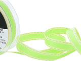 15mm Neon Green & Cream Grosgrain-Stitch Edge Ribbon | Berisfords