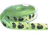 15mm green Berisfords 60's Retro Paisley Single Face Print on a Rustic Polyester Taffeta Ribbon with a cotton look and feel.