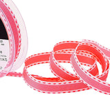 15mm Neon Pink & Cream Grosgrain-Stitch Edge Ribbon | Berisfords