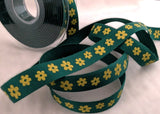R7210C 15mm Green-Yellow Daisy Printed Cotton Ribbon Tape, Berisfords