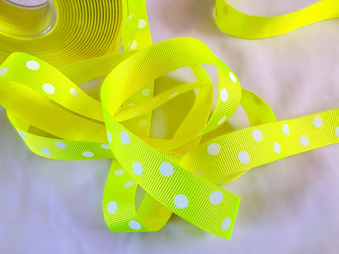 R8659 16mm Fluorescent Yellow Polka Dot Spotty Grosgrain Ribbon, Berisfords