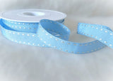 15mm pale blue grosgrain ribbon with woven satin stitches along the borders. Berisfords Ribbons UK