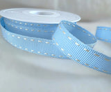 15mm pale blue grosgrain ribbon with satin stitches along the edges