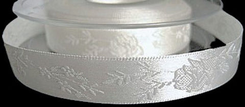 10mm Bridal White Jacquard Rose Satin Ribbon | Berisfords 419