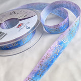 Berisfords Leo constellation ribbon with metallic gold lettering and starry print, available by the metre or 10m lengths  