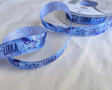 Blue Libra star sign ribbon by Berisfords, 15mm wide printed taffeta for crafts and gift wrapping