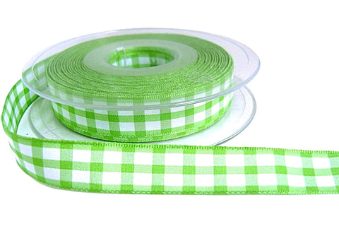 15mm green and white gingham check ribbon