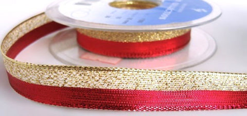 15mm Red Metallic Lurex & Gold Mesh Ribbon - Berisfords Ribbons