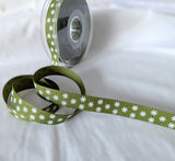 15mm Green & White Polka Flakes Print Rustic Taffeta Ribbon | Berisfords