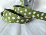 15mm Green & White Polka Flakes Print Rustic Taffeta Ribbon | Berisfords