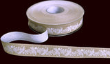 15mm Beige-White Flowery Print Rustic Taffeta Ribbon, Berisfords
