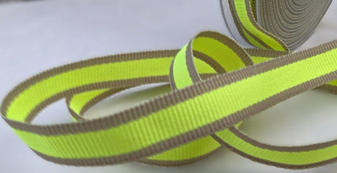 R7707 15mm Neon Yellow Grosgrain-Oatmeal Edge Ribbon by Berisfords