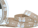 15mm Berisfords Snowman Christmas Print Rustic Oatmeal Taffeta Ribbon