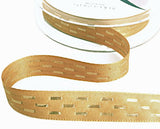 15mm taffeta ribbon with metallic gold woven stripes