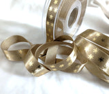 15mm Metal Polka Flake Print Satin Ribbon | Straw & Gold | Berisfords