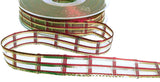 15mm Pale Burgundy-Metallic Gold Sheer Check Ribbon, Berisfords