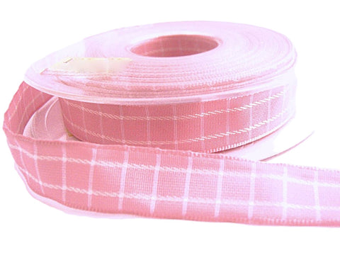 15mm Pink & White Check Ribbon