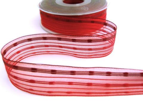 15mm Reds,Orange,Burgundy Sheer Ribbon with Woven Silk Stripes